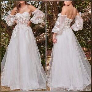Tulle corset a-line wedding dress or reception dress with puff sleeves